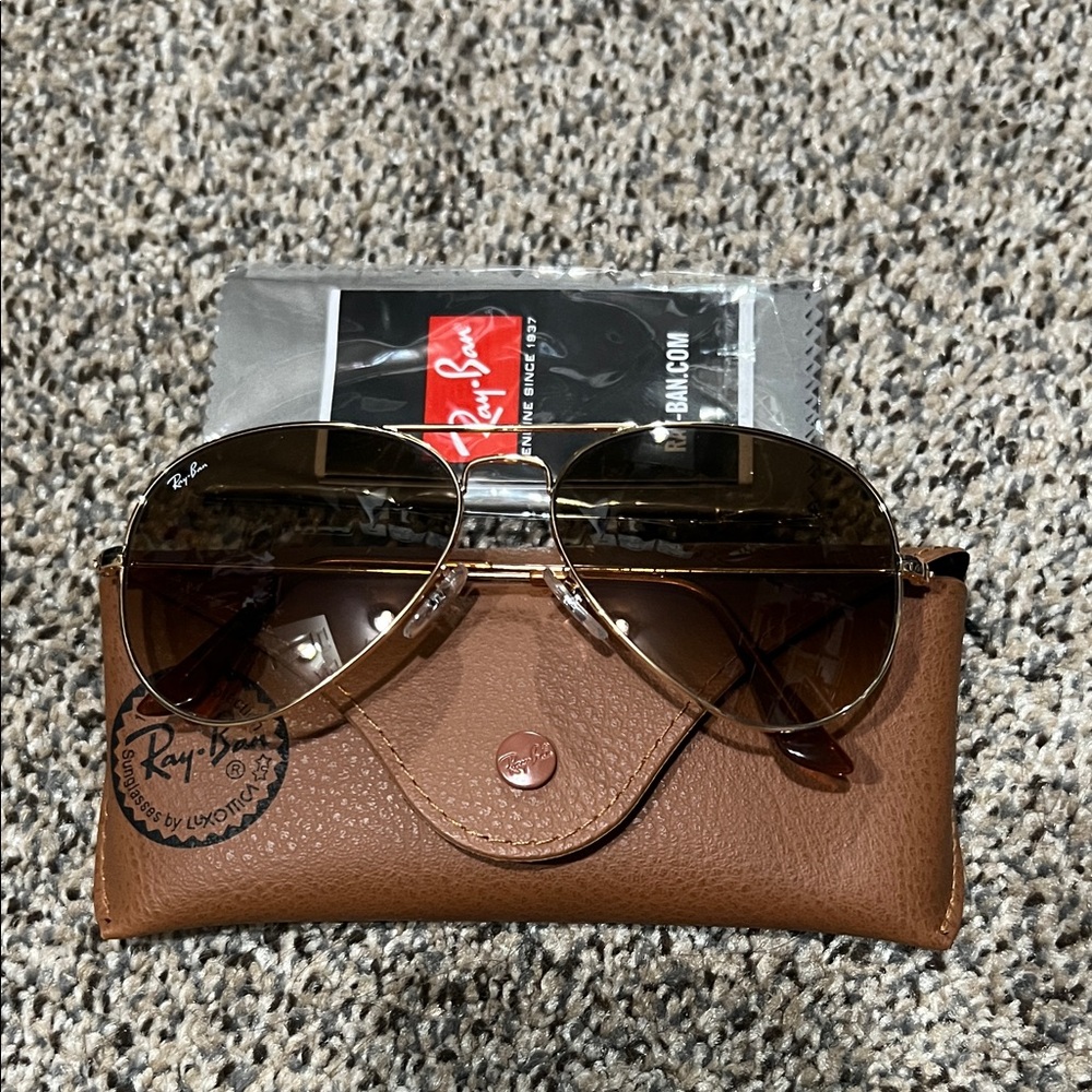 Ray-Ban Gold Frame Sunglasses with Brown Gradient Lenses